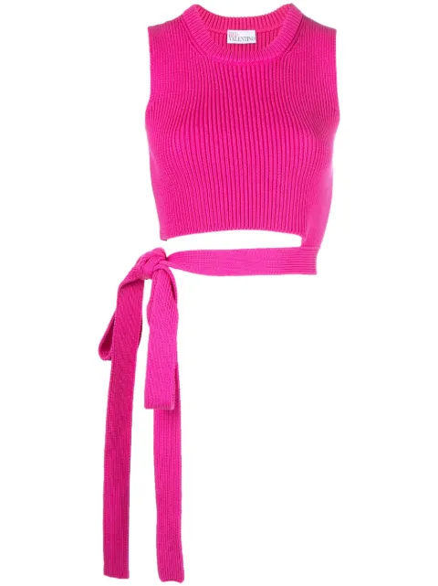 RED Valentino tie-strap ribbed-knit top Pink RKM01M6UD