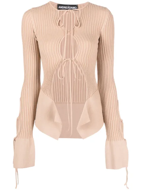 ANDREĀDAMO cut-out ribbed top Neutrals ADPS23CA05947473