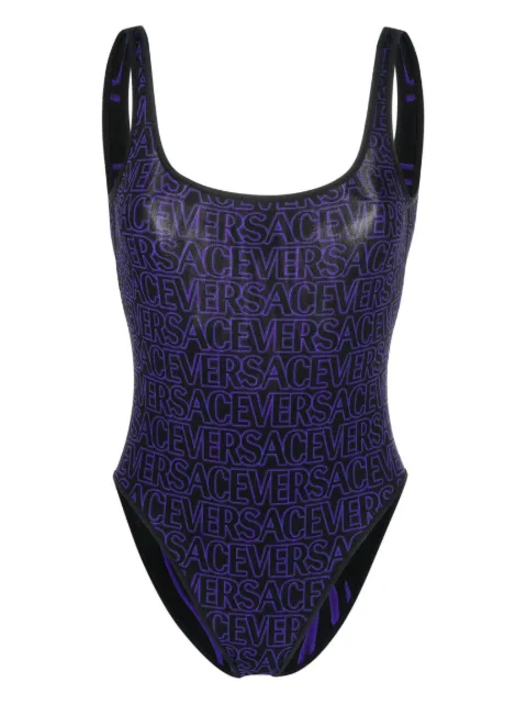 Versace logo-print low-back reversible swimsuit Black 10065141A07387
