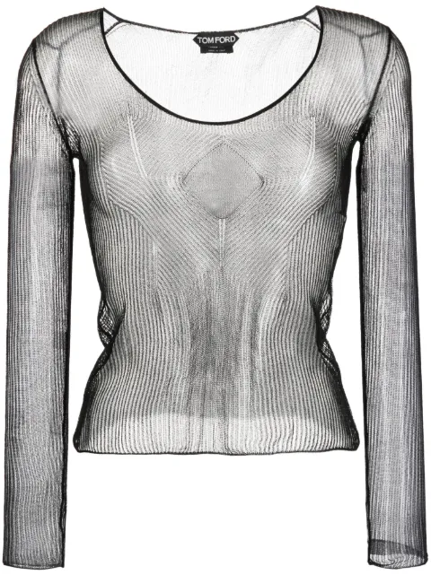 TOM FORD sheer ribbed jersey top Black MAK1231YAX554