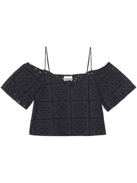 GANNI broderie anglaise cropped top Black F7846
