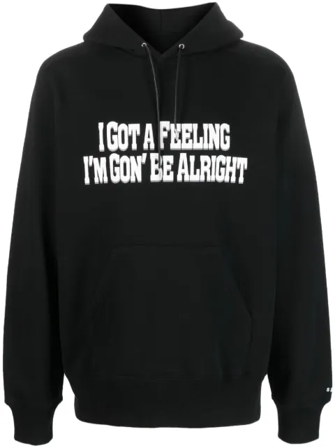 sacai slogan-print cotton hoodie Black 230524S