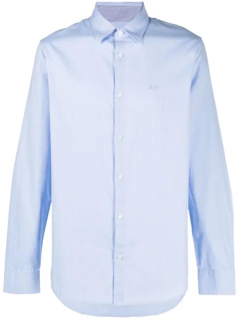 Armani Exchange logo-embroidered long-sleeve cotton shirt Blue 8NZCGBZ8ANZ