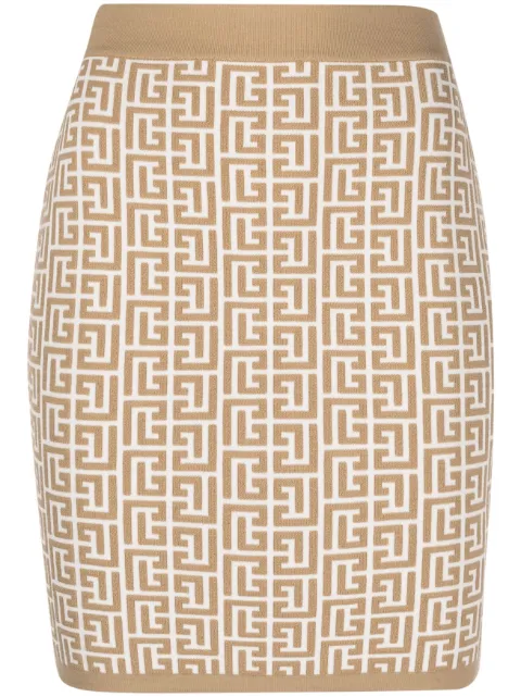 Balmain monogram-jacquard miniskirt Neutrals AF0LB005KB02