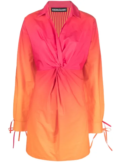 ANDREĀDAMO gradient-effect gathered-detail short dress Orange ADPS23DR01950473