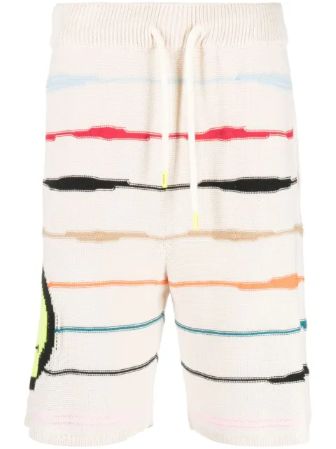 BARROW intarsia-knit logo striped shorts Neutrals 033955