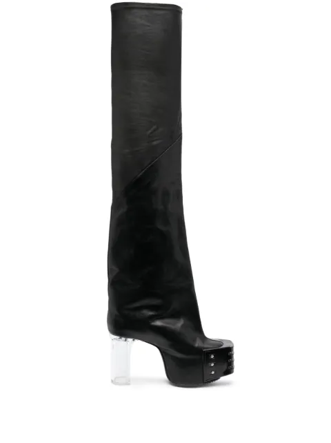 Rick Owens flared platform leather boots Black RR02C7824LSGEG0