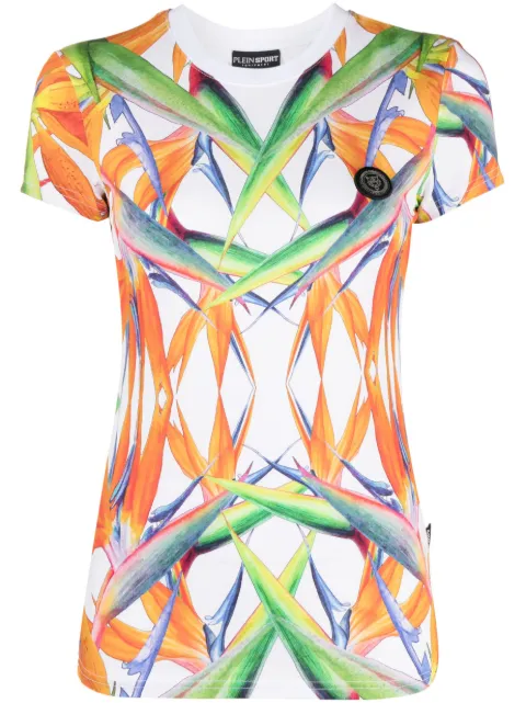 Plein Sport floral-print short-sleeved cotton T-shirt White FACCWTK2937SJY001N