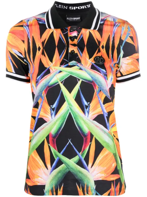 Plein Sport floral-print cotton polo top Black FACCWTK2944SJY001N