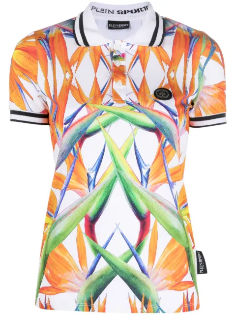 Plein Sport floral-print cotton polo top White FACCWTK2944SJY001N