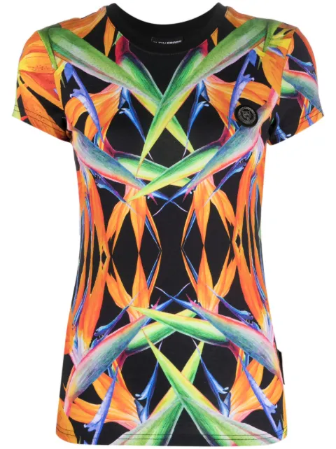 Plein Sport floral-print short-sleeved cotton T-shirt Black FACCWTK2937SJY001N