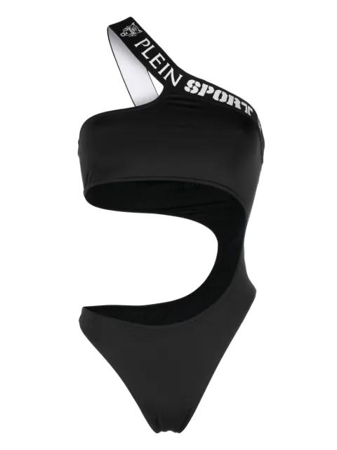 Plein Sport logo-tape one-shoulder swimsuit Black FACCWMX0233STE003N