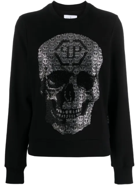 Philipp Plein 3D Skull-embellished cotton sweatshirt Black FACCWJO0887PJO002N