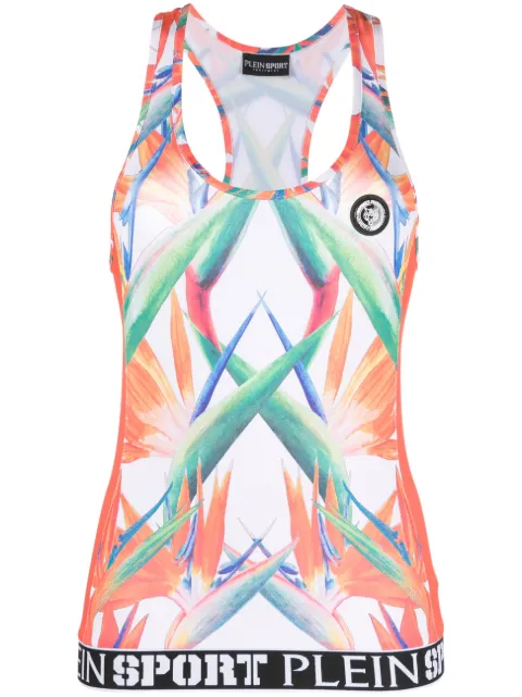 Plein Sport floral-print sleeveless tank top White FACCWTK2955SXV018N