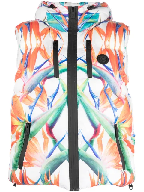 Plein Sport botanical-print puffer gilet White FACCWRC0093SXV005N