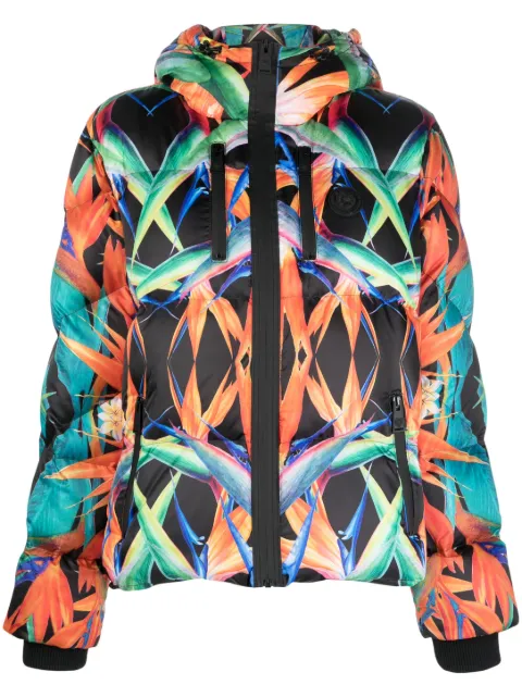 Plein Sport botanical-print hooded puffer jacket Black FACCWRB1241SXV005N
