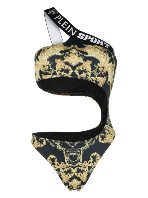 Plein Sport Baroque-print cut-out swimsuit Black FACCWMX0232STE003N