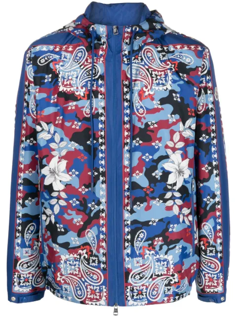 Moncler mix-print hooded jacket Blue I10911A00162596U0