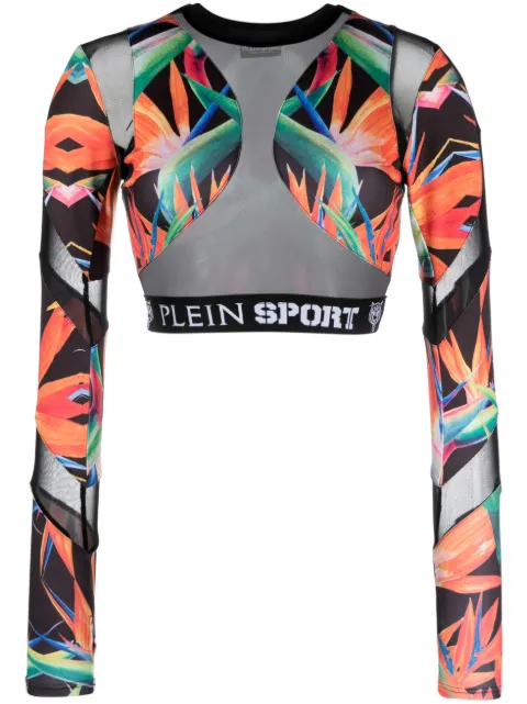 Plein Sport botanical-print long-sleeve compression top Black FACCWJK0097SXV018N
