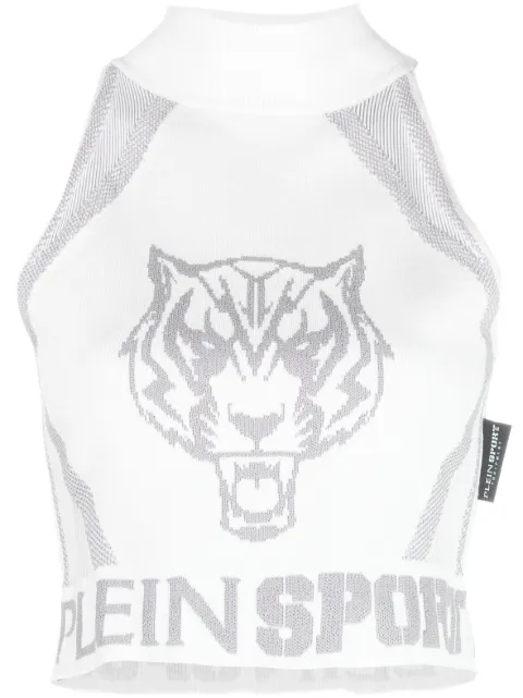 Plein Sport jacquard sleeveless cropped top White FACCWJK0091STE003N