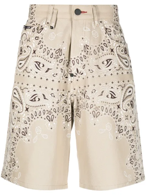 Philipp Plein bandana-print denim shorts Neutrals FACCMDT3531PDE004N
