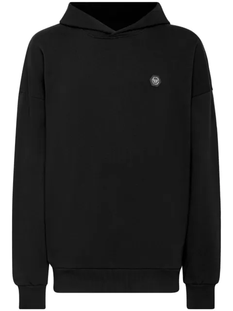 Philipp Plein logo-print cotton hoodie Black FACCMJB3071PJO002N