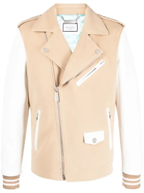 Philipp Plein leather biker jacket Neutrals FACCMLB1715PTE120N