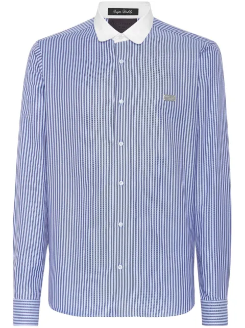 Philipp Plein logo-plaque striped shirt Blue FACCMRP2017PTE003N