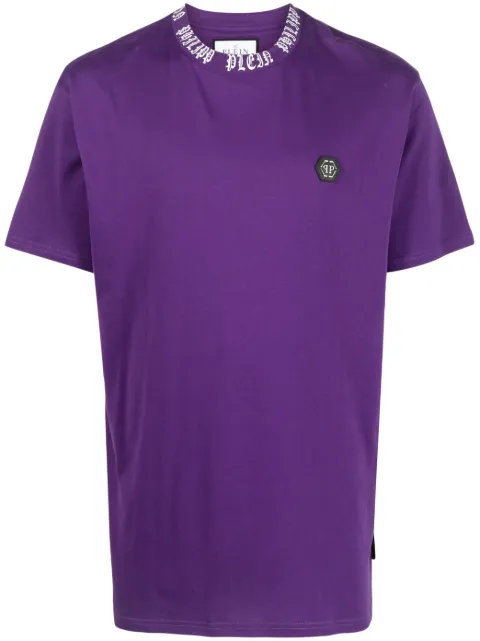 Philipp Plein logo-print crew-neck T-shirt Purple FACCMTK6364PJY002N
