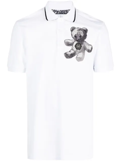 Philipp Plein Paisley Teddy Bear polo shirt White FACCMTK6406PTE003N