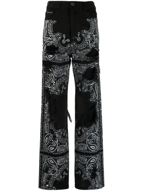 Philipp Plein ripped paisley-print jeans Black FACCWDT2362PDE004N