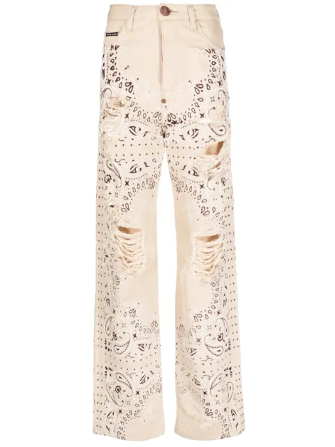 Philipp Plein paisley-print cotton jeans Neutrals FACCWDT2362PDE004N