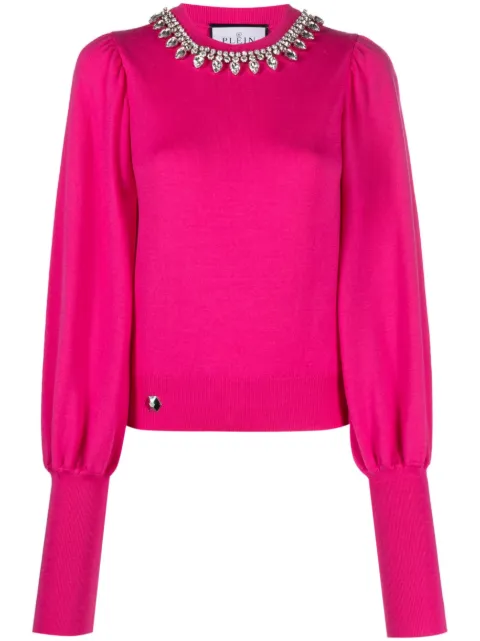 Philipp Plein Crystal-embellished wool knitted jumper Pink FACCWKO0569PKN002N