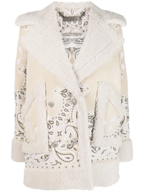 Philipp Plein embroidered-paisley shearling coat Neutrals FACCWLA0048PFU020N