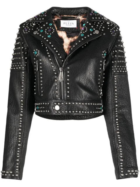 Philipp Plein studded leather biker jacket Black FACCWLB1026PLE010N
