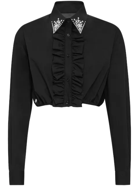 Philipp Plein ruffled cotton cropped shirt Black FACCWRP0431PTE012N