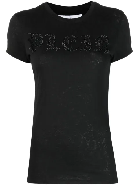 Philipp Plein rhinestone-logo snake-print T-shirt Black FACCWTK2914PJY002N