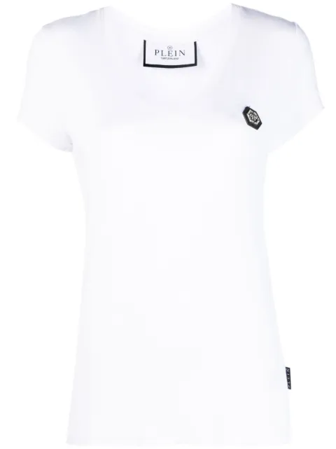Philipp Plein logo-patch V-neck T-shirt White FACCWTK2921PJY002N