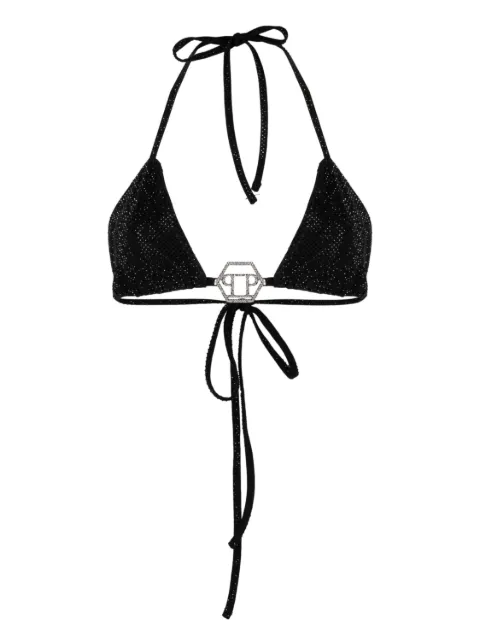 Philipp Plein embellished-logo bikini top Black FACCWUZ0090PTE003N