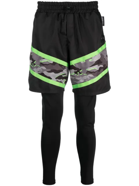 Plein Sport camouflage-print layered legging Black FACCMJT2140STE003N