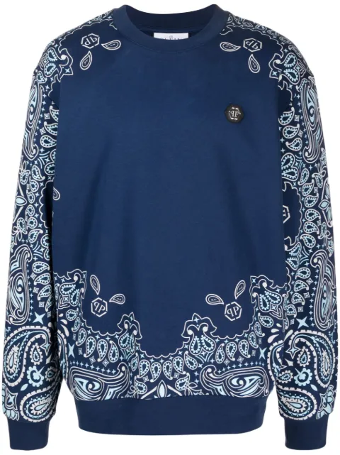 Philipp Plein bandana-print cotton sweatshirt Blue FACCMJO1071PJO002N