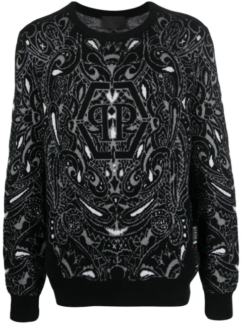 Philipp Plein paisley-print cashmere-silk jumper Black FACCMKO1277PKN002N