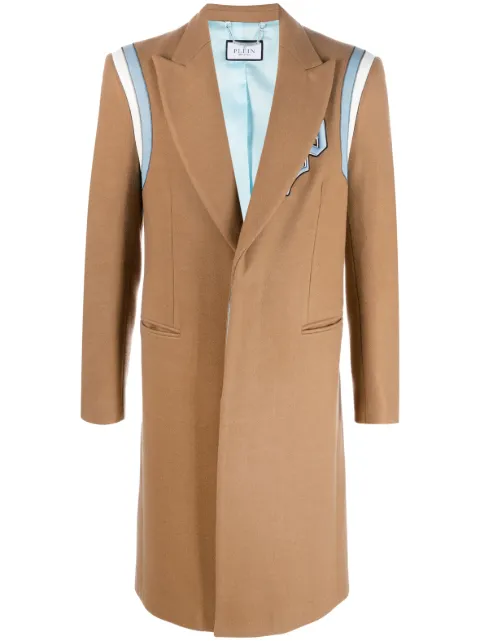 Philipp Plein logo-patch single-breasted coat Neutrals FACCMRA0465PTE076N