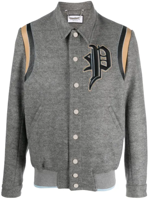 Philipp Plein logo-appliqué cotton bomber jacket Grey FACCMRB2191PTE076N