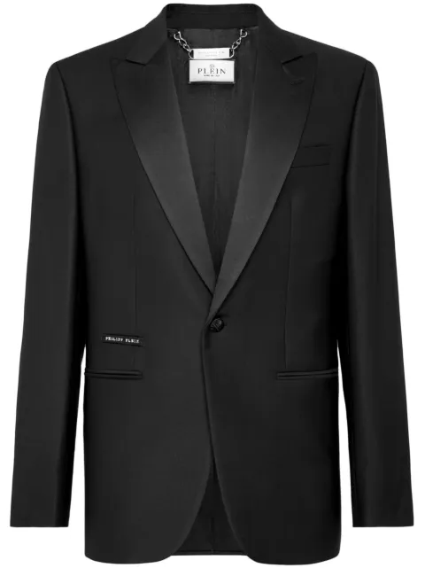 Philipp Plein logo-plaque single-breasted blazer Black FACCMRF1709PTE076N