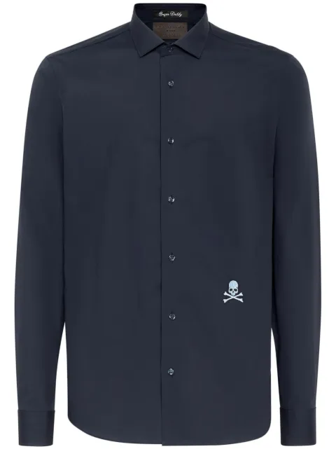Philipp Plein logo-embroidered cotton shirt Blue FACCMRP2011PTE003N