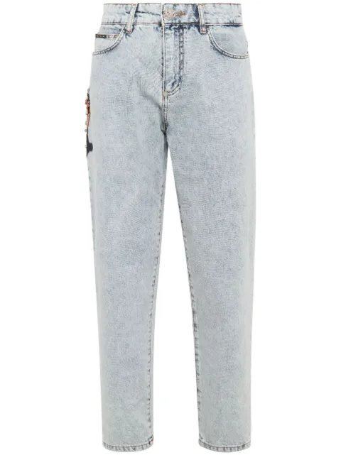 Philipp Plein appliqué-detail tapered jeans Blue FACCWDT2378PDE004N