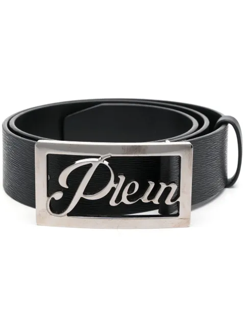 Philipp Plein logo-buckle Saffiano leather belt Black FACAMVA0838PLE010N