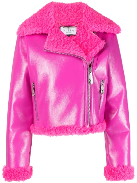 Philipp Plein faux shearling-trim biker jacket Pink FACCWRB1232PTE003N