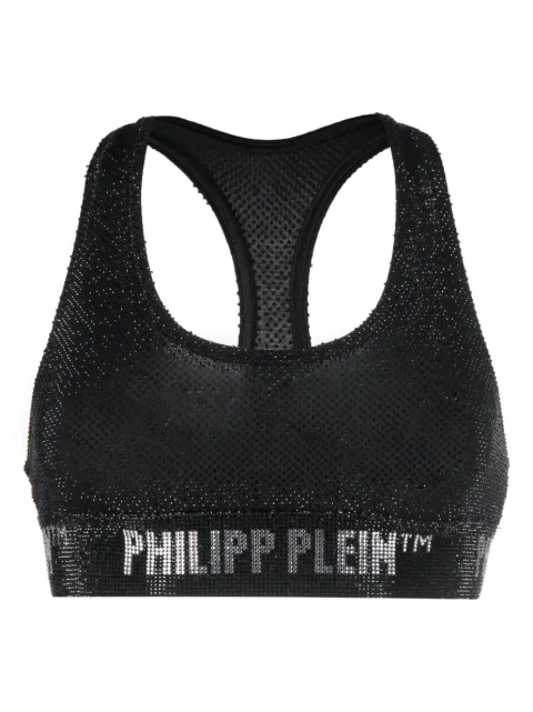 Philipp Plein crystal-embellished logo-underband bra Black FACCWUZ0089PJY002N
